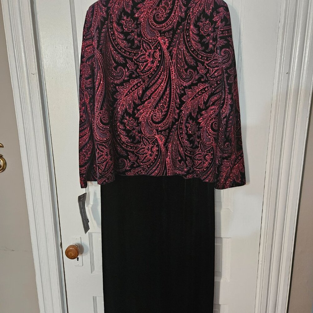 Sheri Martin Size 18 Evening 2 Piece Red Paisley Jacket & Black dress Velvet - Picture 10 of 14